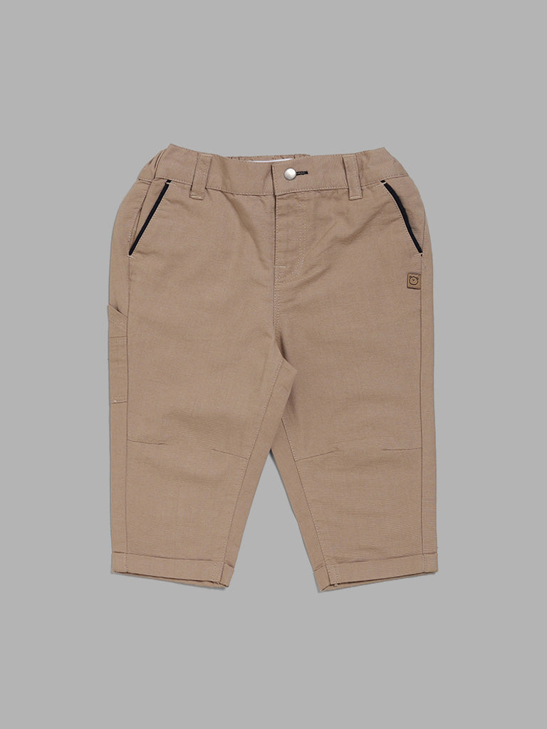 HOP Baby Solid Tan Brown Trousers