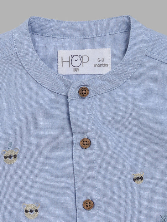 HOP Baby Pastel Blue Embroidered Shirt