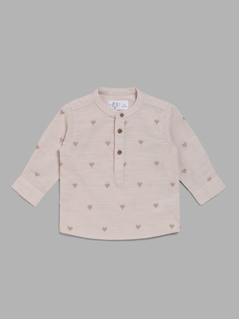 HOP Baby Beige Heart Embroidered Shirt