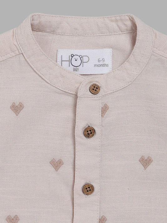 HOP Baby Beige Heart Embroidered Shirt