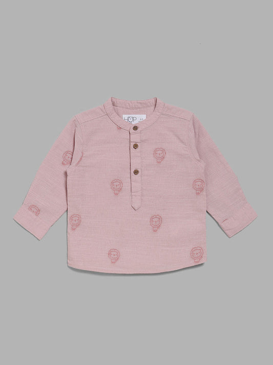 HOP Baby Rose Pink Lion Embroidered Shirt