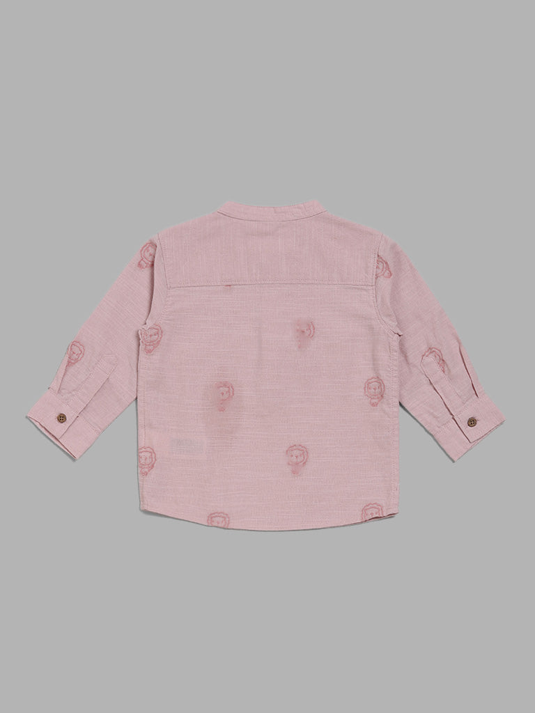 HOP Baby Rose Pink Lion Embroidered Shirt