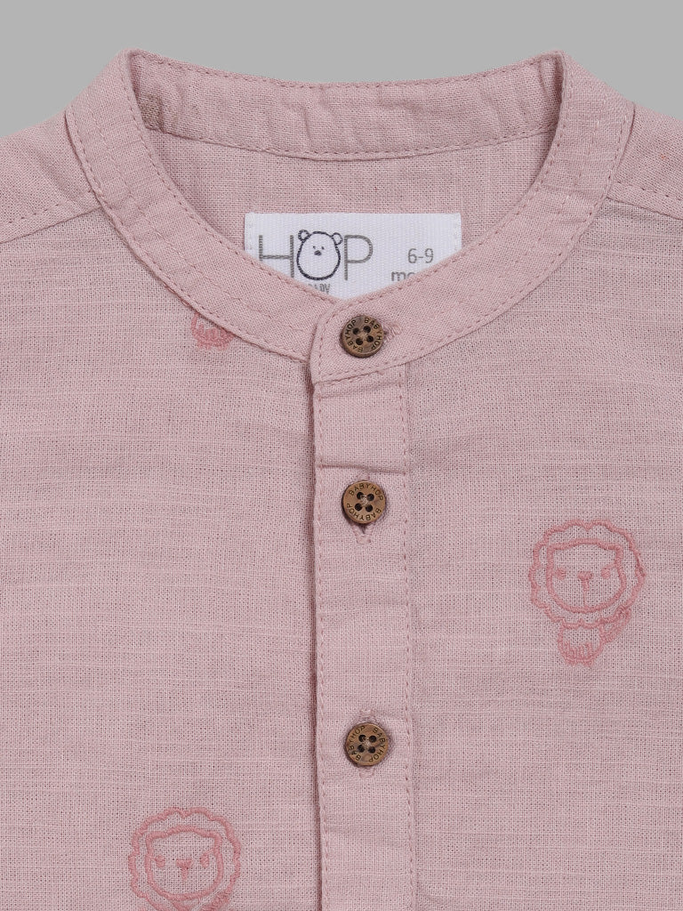 HOP Baby Rose Pink Lion Embroidered Shirt