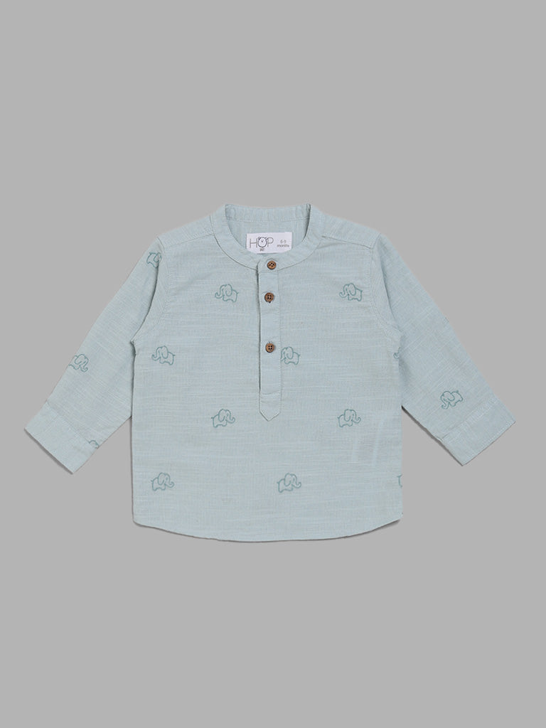 HOP Baby Light Teal Elephant Embroidered Shirt