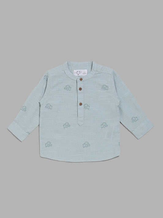 HOP Baby Light Teal Elephant Embroidered Shirt