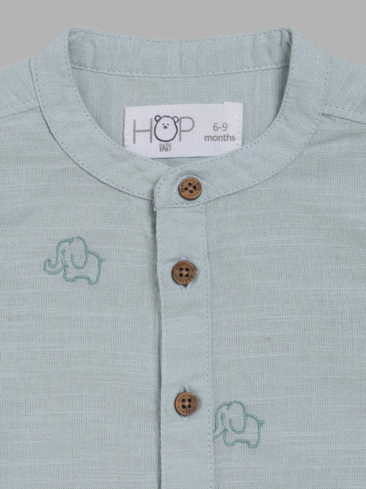 HOP Baby Light Teal Elephant Embroidered Shirt