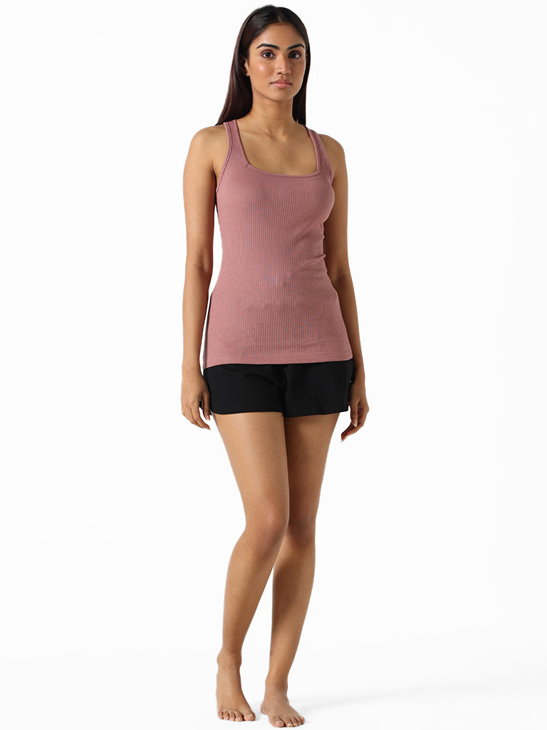 Wunderlove Rose Taupe Cotton Blend Ribbed Slim Fit Camisole