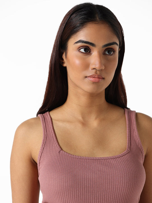 Wunderlove Rose Taupe Cotton Blend Ribbed Slim Fit Camisole