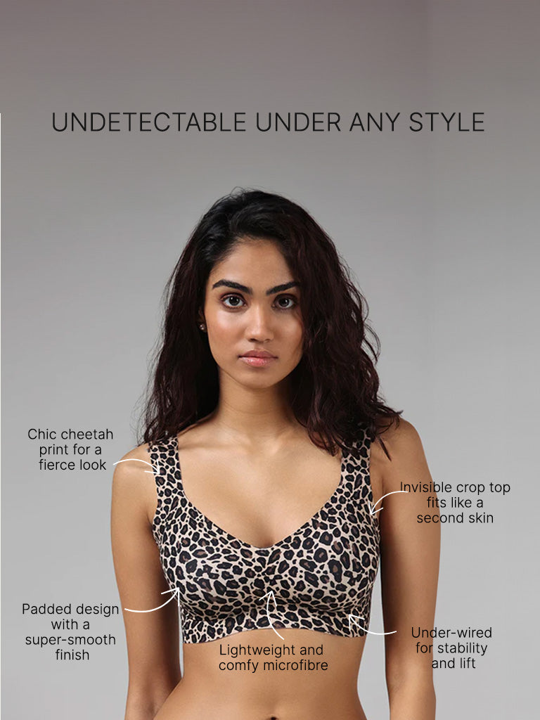 Wunderlove Brown Cheetah Printed Invisible Bra