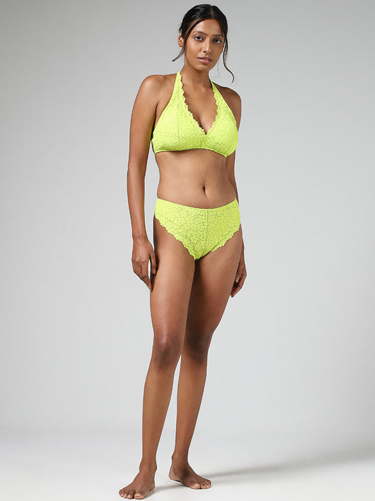 Superstar Lime Lace Design Halter Neck Bra