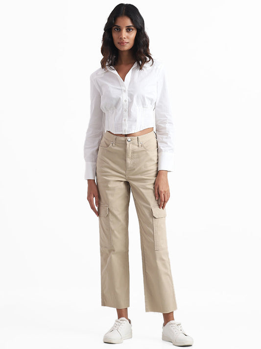 Nuon Solid White Crop Shirt