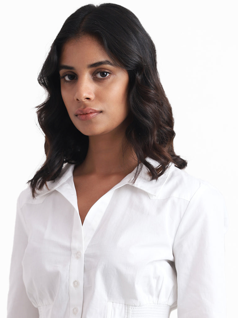 Nuon Solid White Crop Shirt