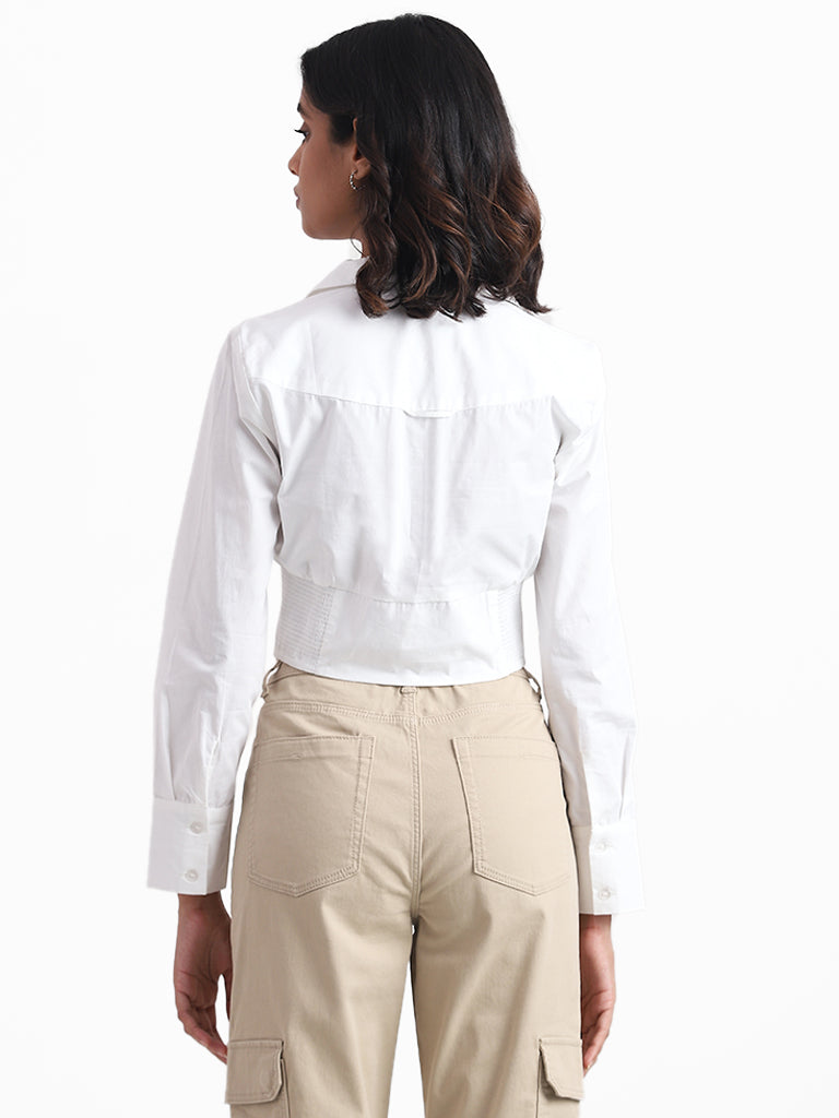 Nuon Solid White Crop Shirt