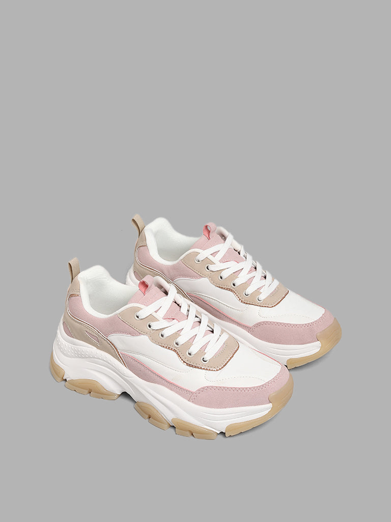 LUNA BLU Nude Pink Color Block Chunky Sneakers