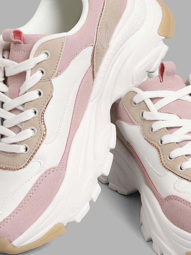 LUNA BLU Nude Pink Color Block Chunky Sneakers