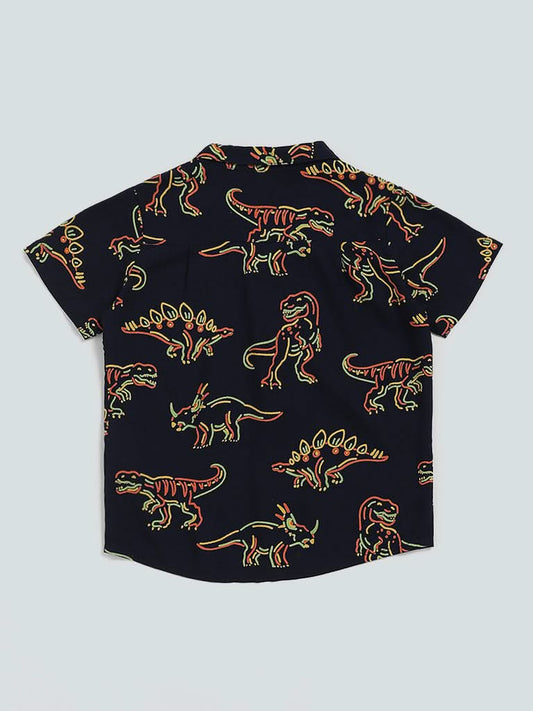 HOP Kids Dark Navy Dino Printed Shirt