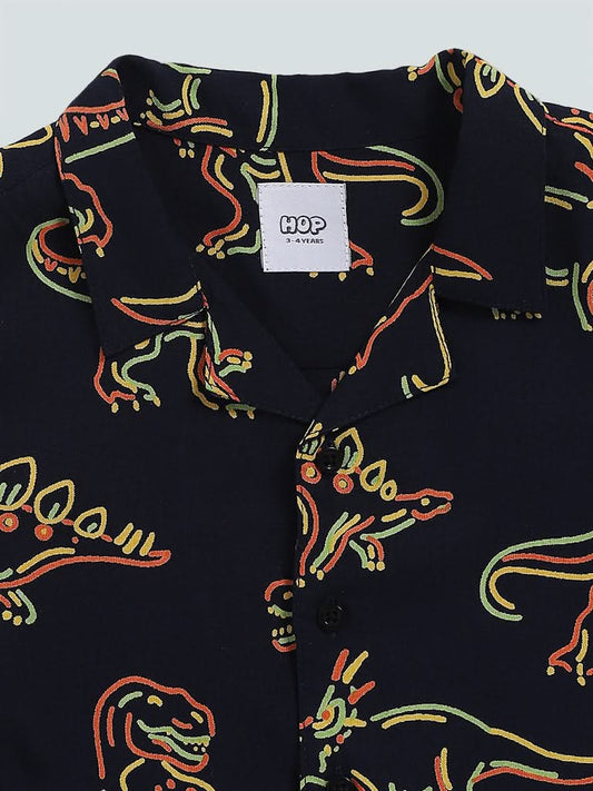 HOP Kids Dark Navy Dino Printed Shirt