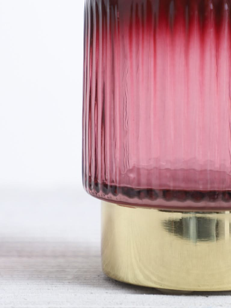 Westside Home Red Glass Ribbed Small Candle Holder