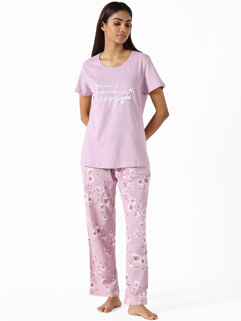 Wunderlove Orchid Printed Floral Regular Fit Pyjamas