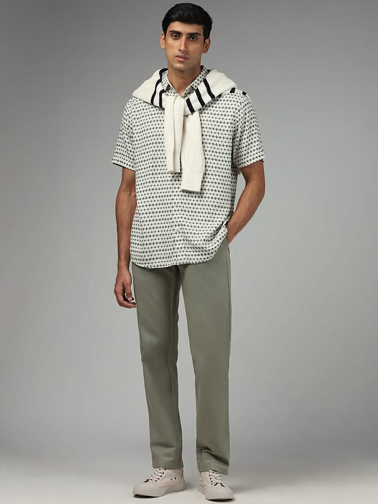 Ascot Sage Geometric Printed Relaxed-Fit Blended Linen Shirt