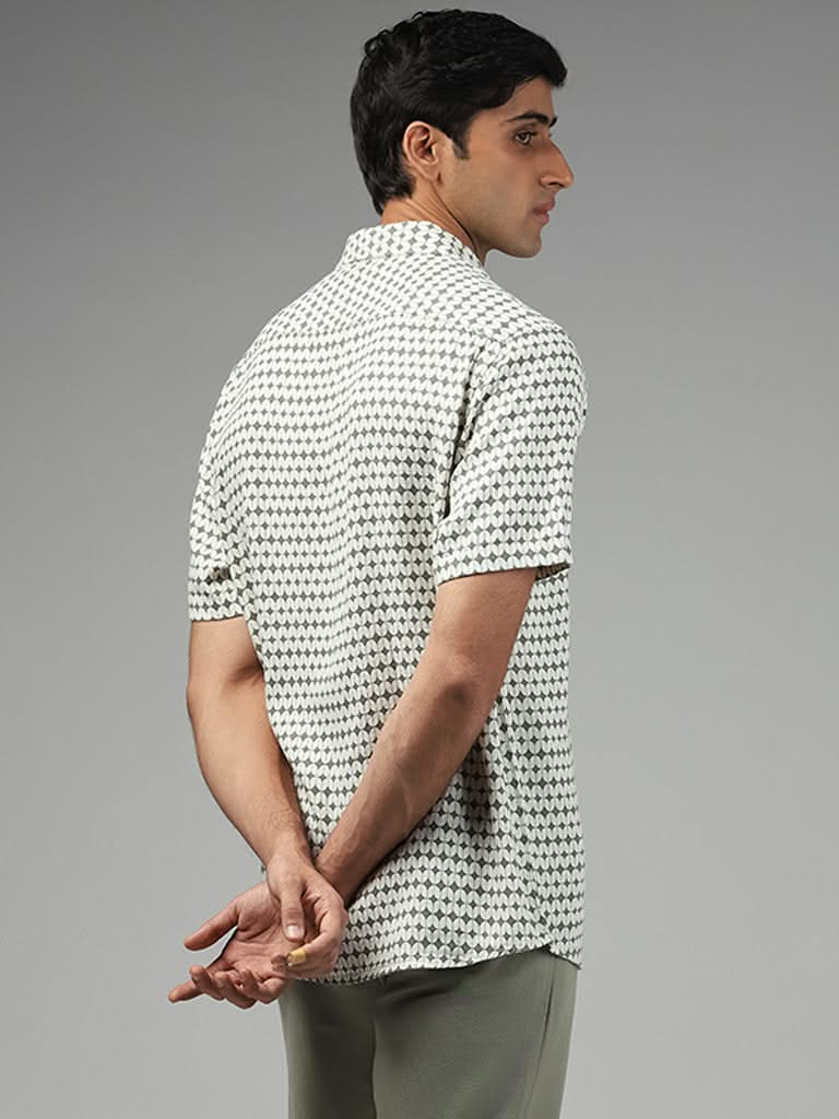 Ascot Sage Geometric Printed Relaxed-Fit Blended Linen Shirt