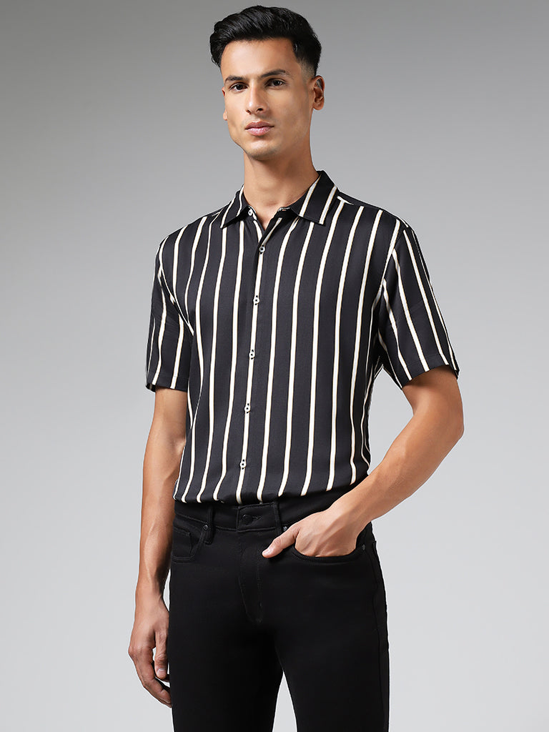 Ascot Black Striped Relaxed-Fit Shirt