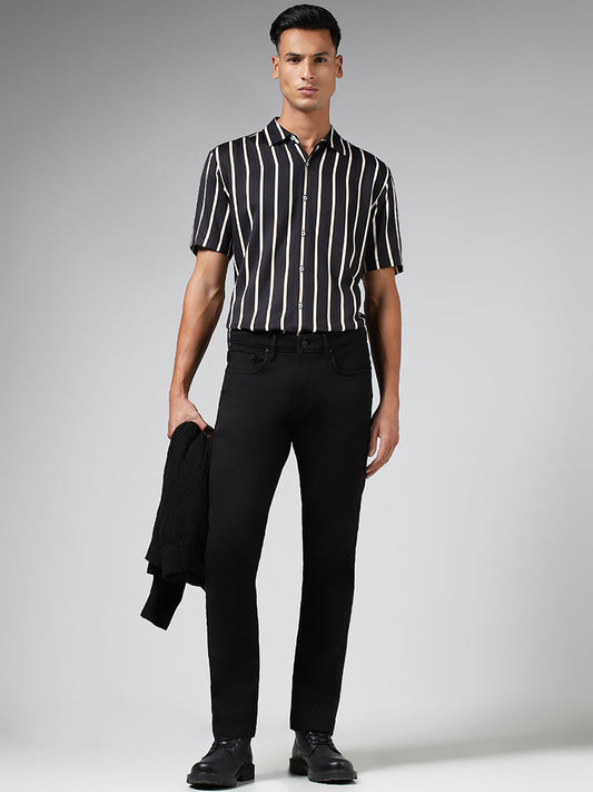 Ascot Black Striped Relaxed-Fit Shirt