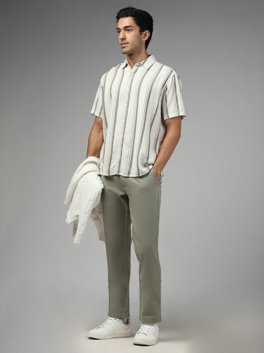 Ascot Striped Relaxed-Fit Off White Blended Linen Shirt