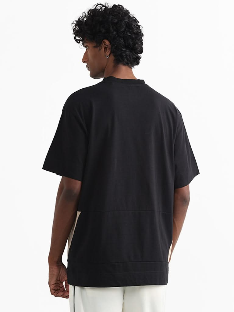 Studiofit Black Printed Cotton Relaxed-Fit T-Shirt