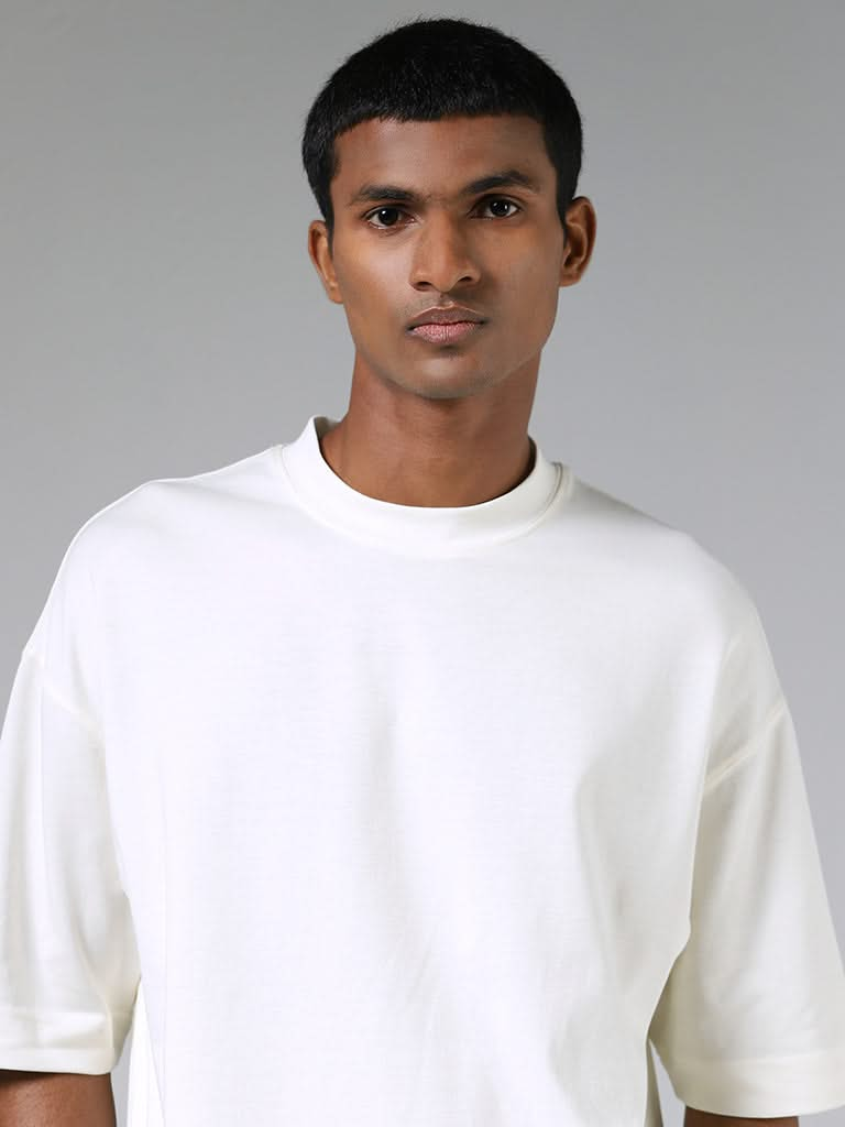 Studiofit Plain White Over-Sized Cotton Blend Relaxed-Fit T-Shirt