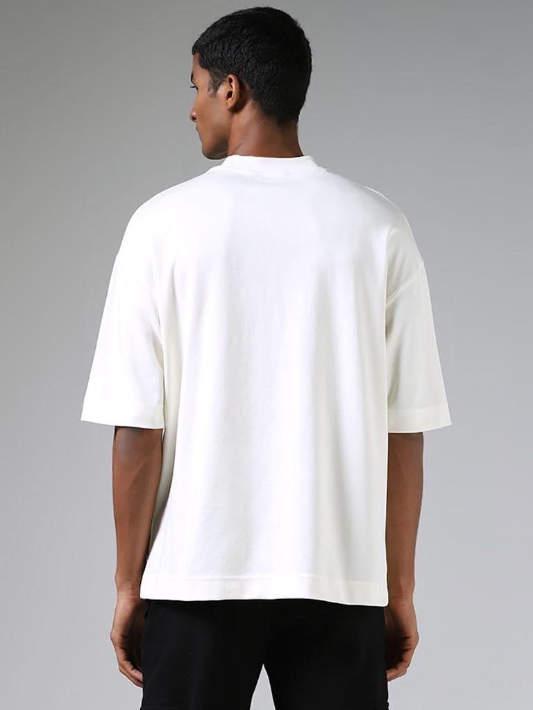 Studiofit Plain White Over-Sized Cotton Blend Relaxed-Fit T-Shirt