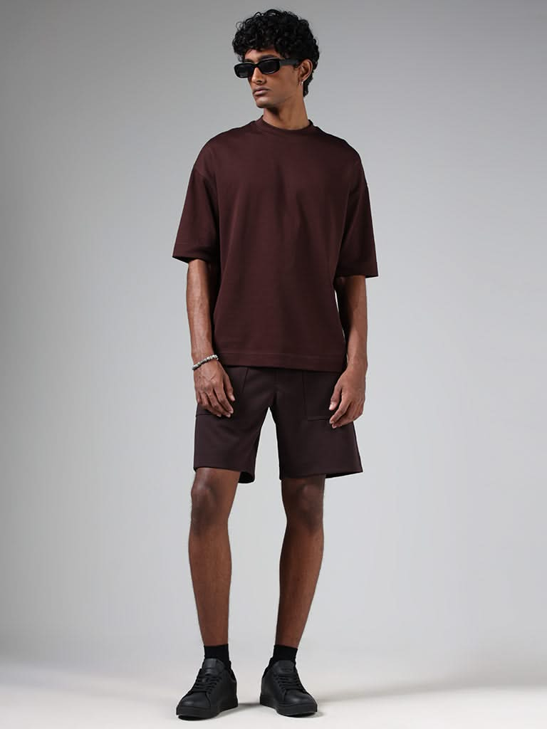 Studiofit Dark Brown Relaxed-Fit Crew Neck T-Shirt