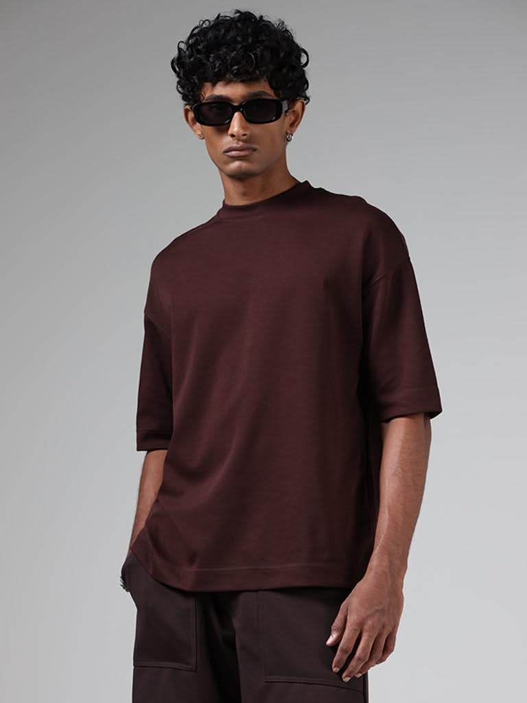 Studiofit Dark Brown Relaxed-Fit Crew Neck T-Shirt