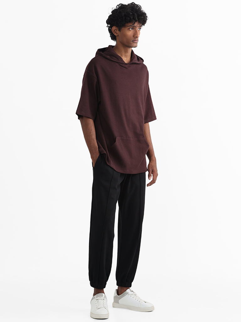 Studiofit Maroon Cotton Relaxed-Fit Hoodie Sweatshirt