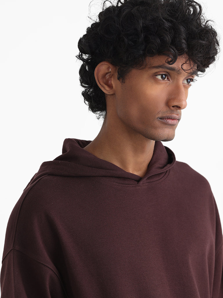 Studiofit Maroon Cotton Relaxed-Fit Hoodie Sweatshirt