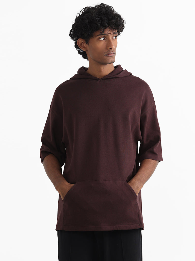 Studiofit Maroon Cotton Relaxed-Fit Hoodie Sweatshirt