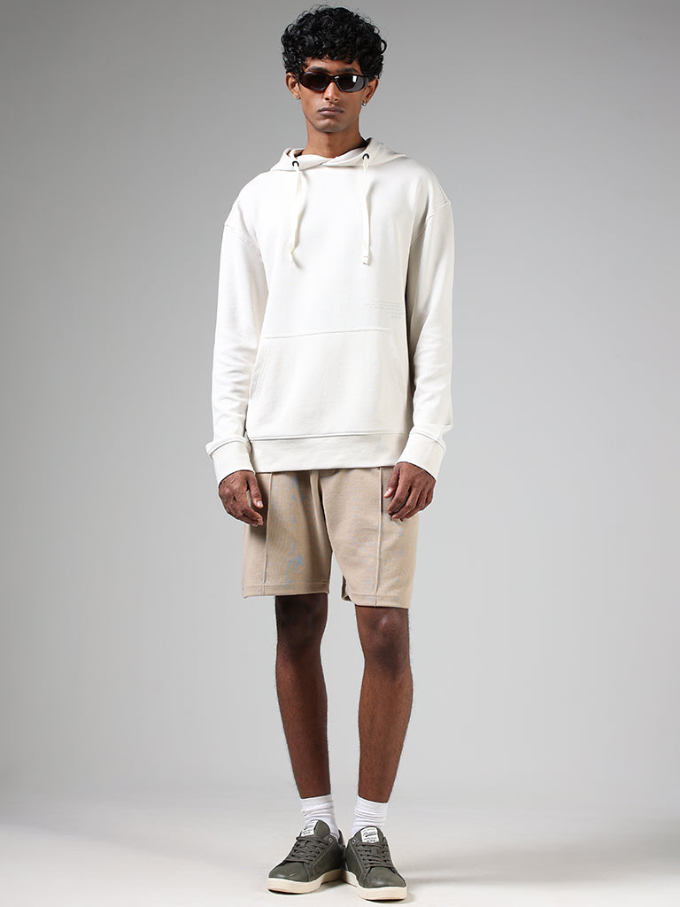 Studiofit Off White Relaxed-Fit Hoodie Sweatshirt