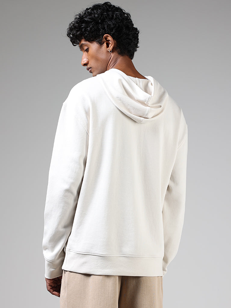 Studiofit Off White Relaxed-Fit Hoodie Sweatshirt