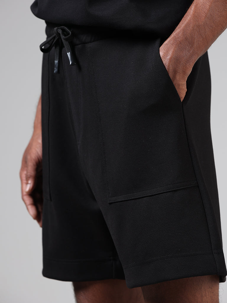 Studiofit Black Relaxed-Fit Mid-Rise Shorts