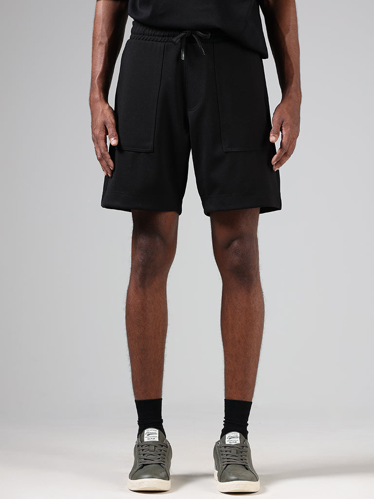 Studiofit Black Relaxed-Fit Mid-Rise Shorts