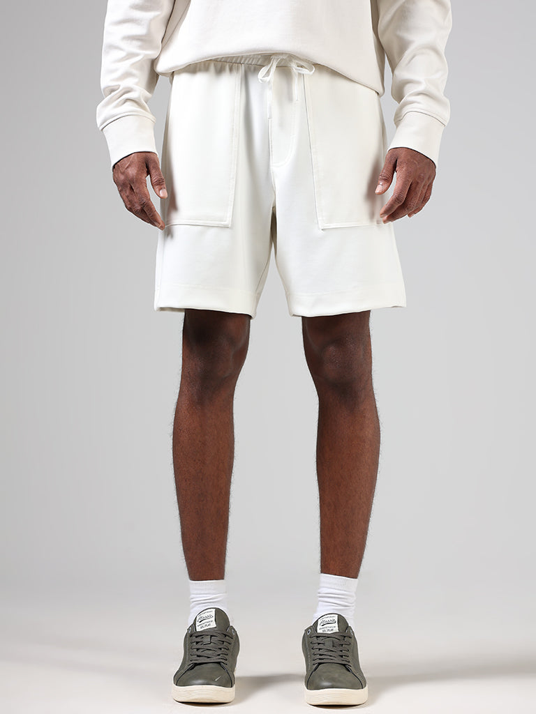 Studiofit Off White Relaxed-Fit Mid-Rise Shorts