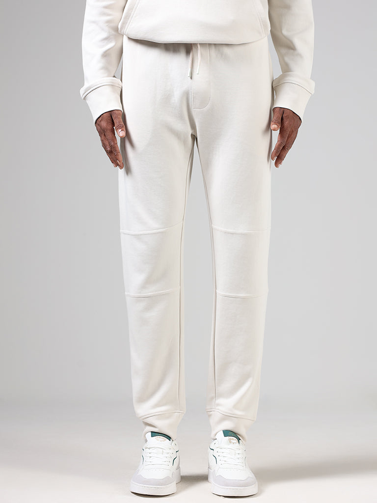 Studiofit Off White Relaxed-Fit Mid-Rise Joggers