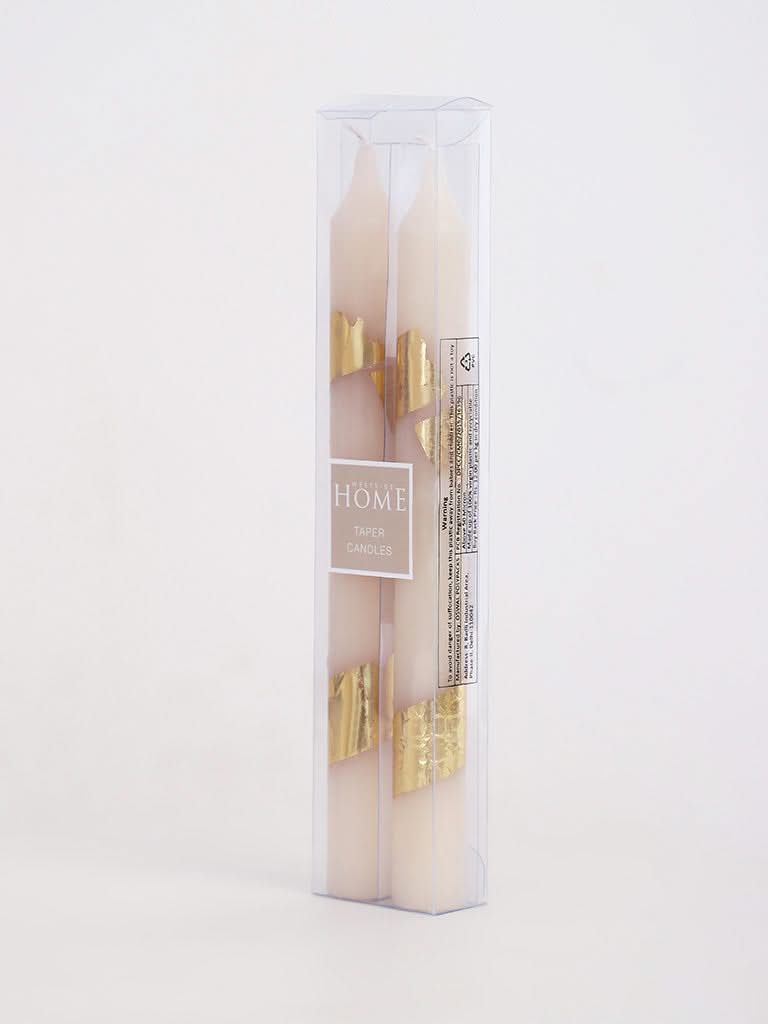 Westside Home Ivory Gold Foiling Taper Candle (Set of 2)