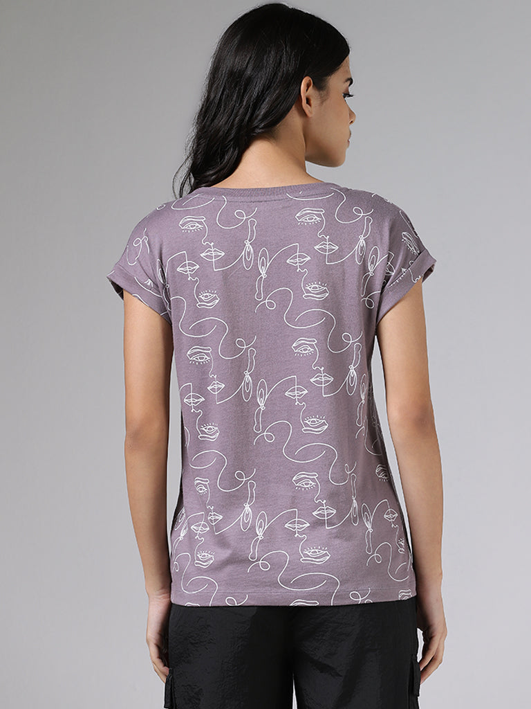 Studiofit Half Face Printed Light Grey Cotton T-Shirt