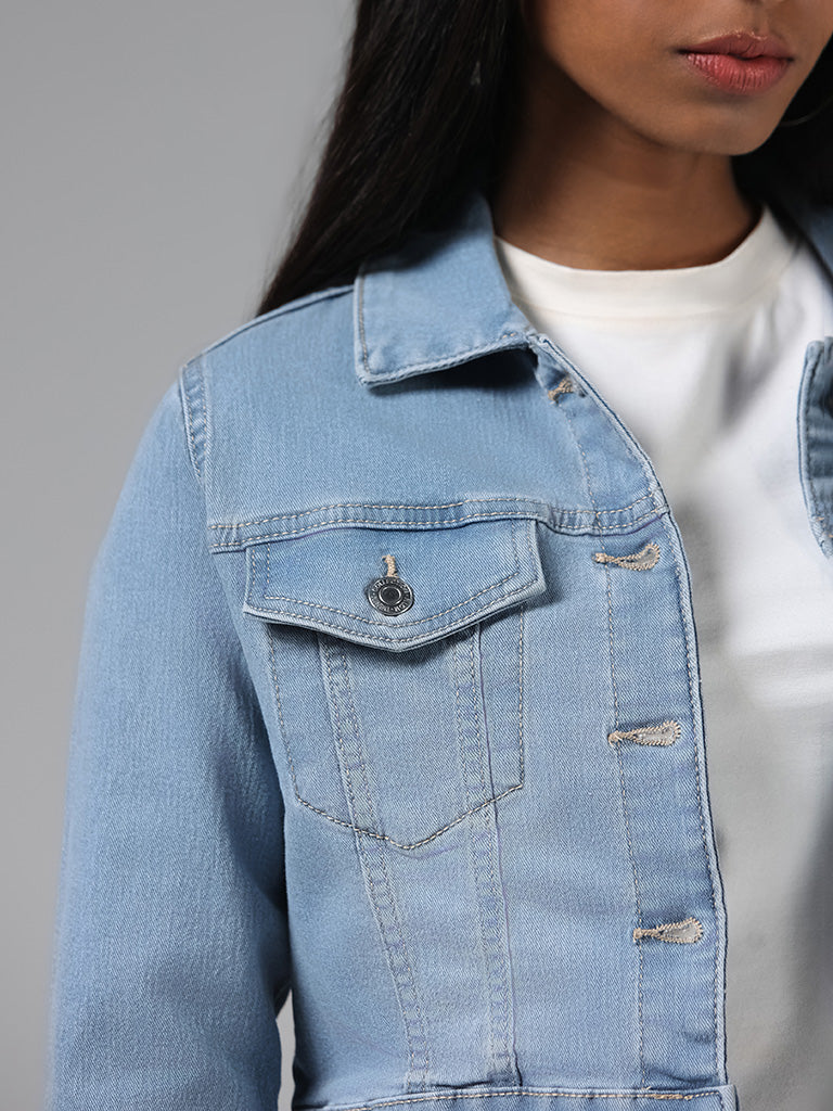 Nuon Light Blue Denim Cropped Jacket