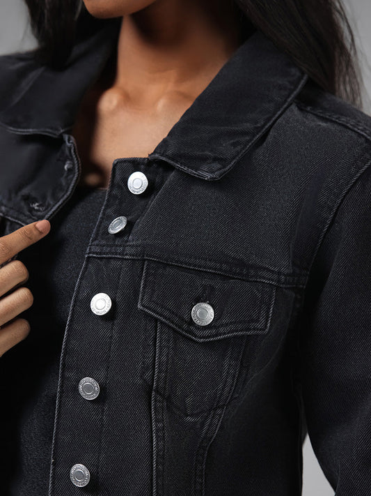 Nuon Black Cropped Denim Jacket