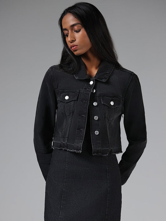 Nuon Black Cropped Denim Jacket