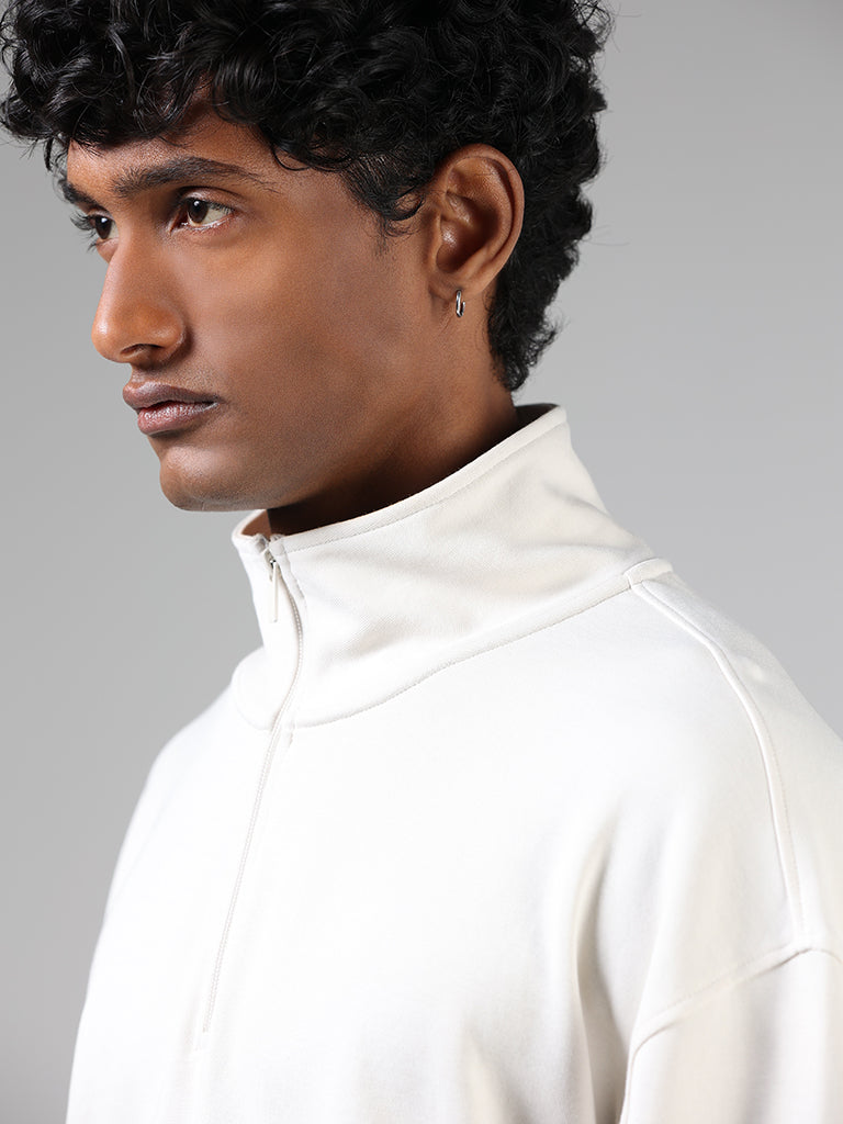 Studiofit Off White Relaxed-Fit Turtle Neck Sweatshirt