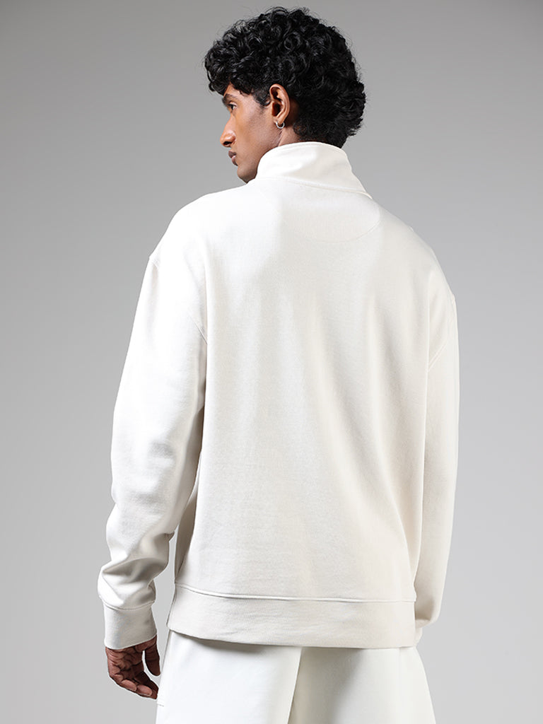 Studiofit Off White Relaxed-Fit Turtle Neck Sweatshirt