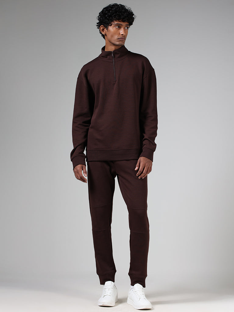 Studiofit Dark Brown Relaxed-Fit Turtle Neck Sweatshirt